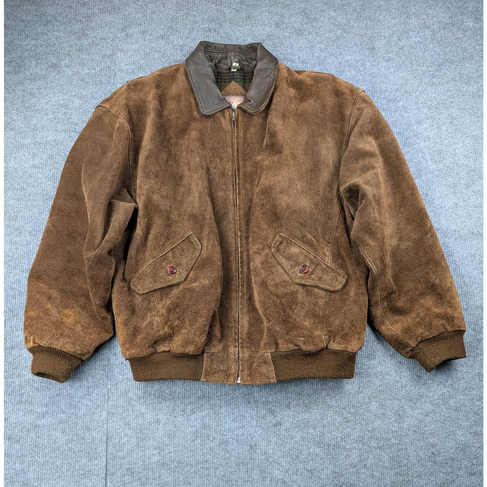 Tobruk Bomber Jacket Mens XL Suede Leather Brown Western Flannel Lined Flight